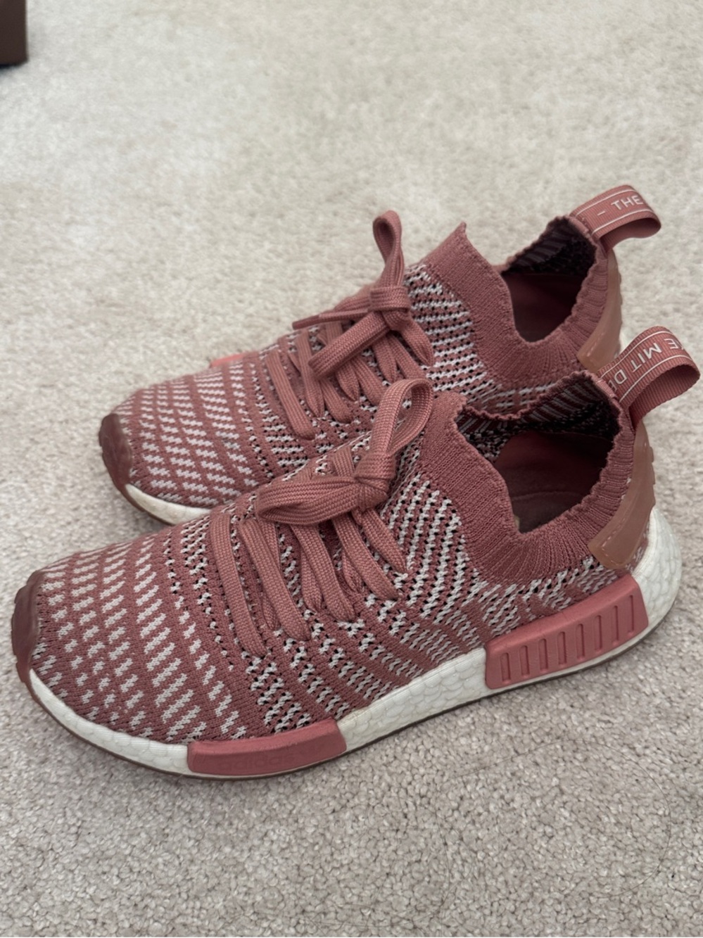 adidas NMD Sneakers in Dusty Rose and White. W6.5